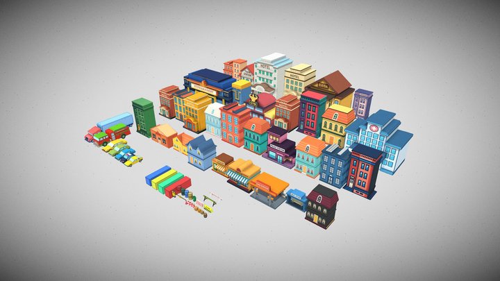 Low Poly City | CartoCity Pack | Cartoonsih City 3D Model