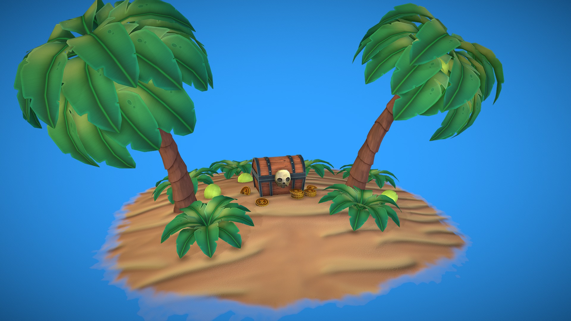3D model Treasure Island - This is a 3D model of the Treasure Island. The 3D model is about a tree with a house in the background.