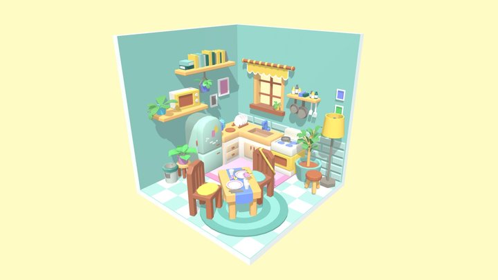 Low Poly Stylized Kitchen 3D Model