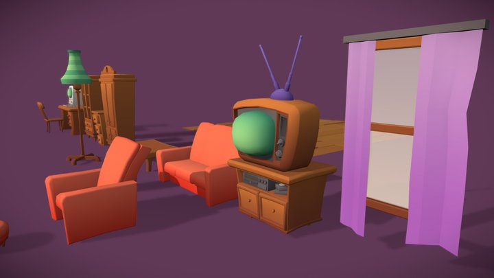Game ready furniture cartoon style asset 3D Model