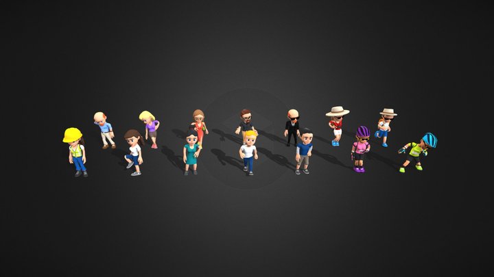 Low Poly Cartoon Character Set - 3D 3D Model