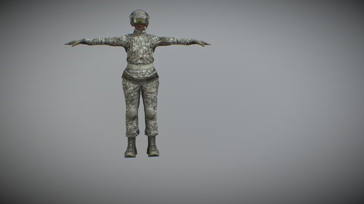 Female Soldier Black 3D Model