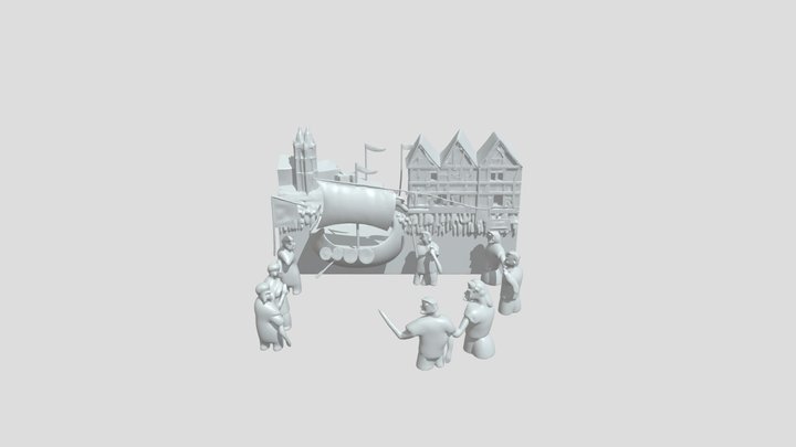 A medieval parade with Viking ship and crowd 3D Model