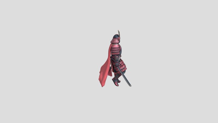 black samurai in red armor in anime style 3D Model