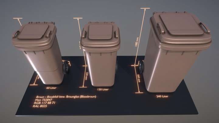 Abfallbehälter Bioabfall braun 3D Model