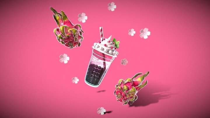 Pitaya bubble tea Dragon Petal 3D Model