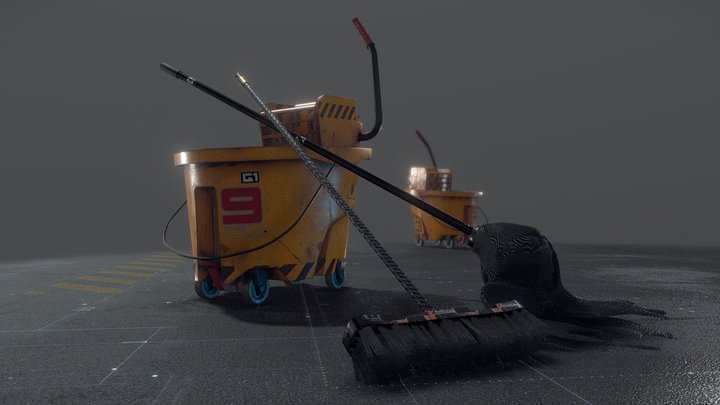 Cleaning Supplies - Cart Mop Broom 3D Model