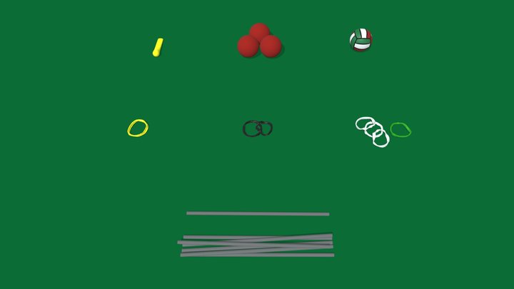 Quadball material: balls, headbands and sticks 3D Model