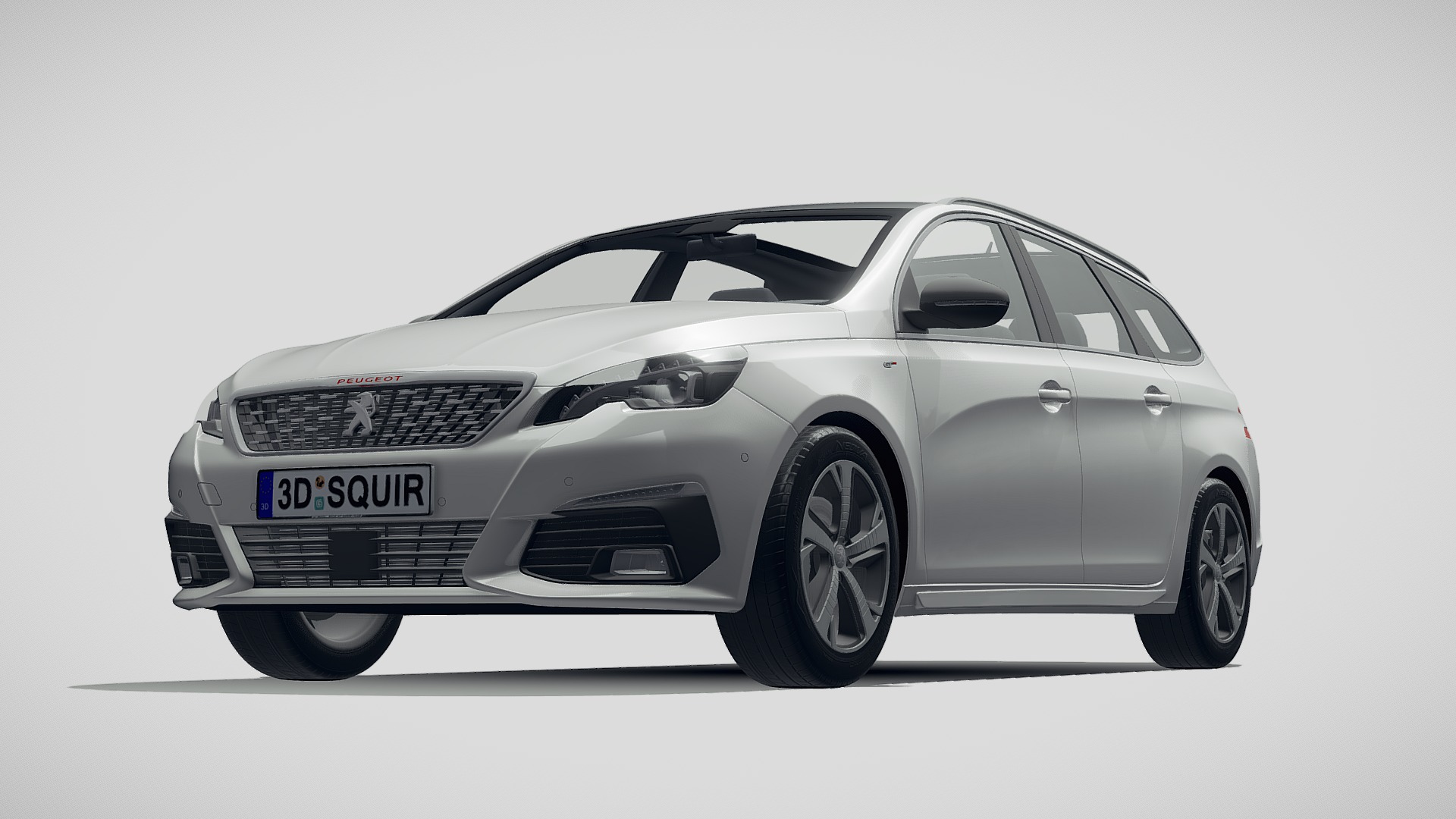 3D model Peugeot 308 SW 2019 - This is a 3D model of the Peugeot 308 SW 2019. The 3D model is about a silver car with a black background.