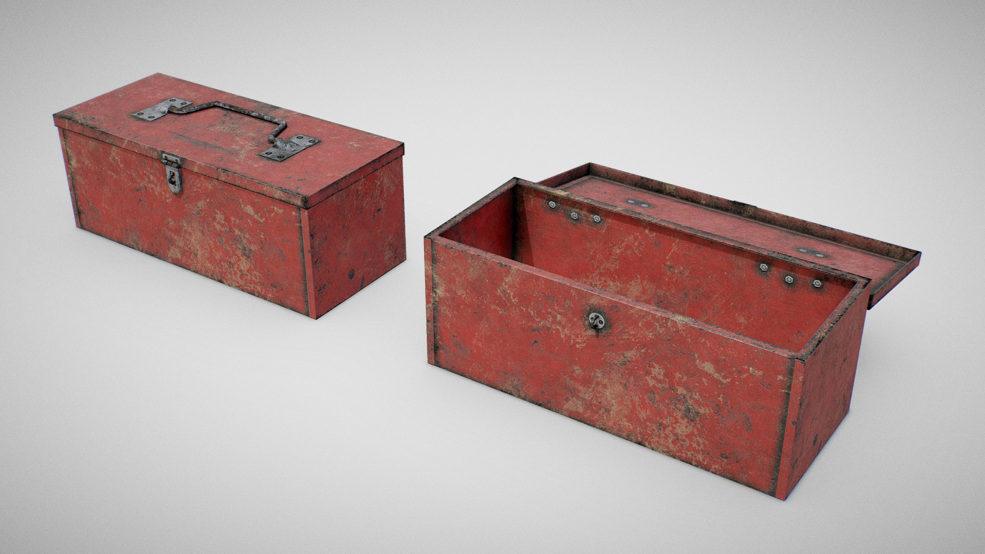 3D model Toolbox – Generic 02 (Dirty) - This is a 3D model of the Toolbox - Generic 02 (Dirty). The 3D model is about two red rectangular objects.