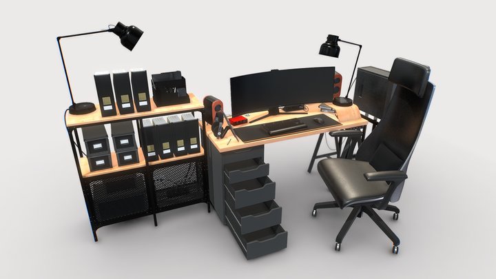 Full Desk setup 3D Model