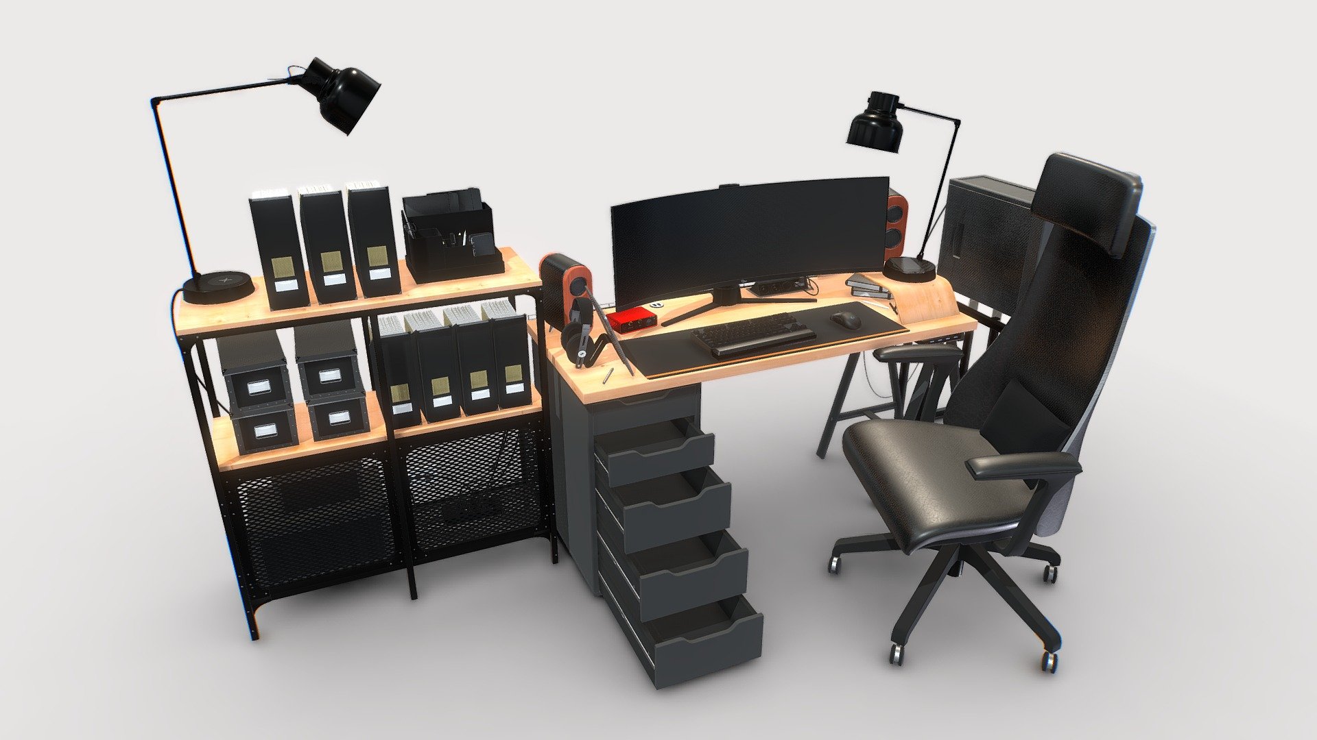 Full Desk setup Buy Royalty Free 3D model by Vivien Deroche (blue