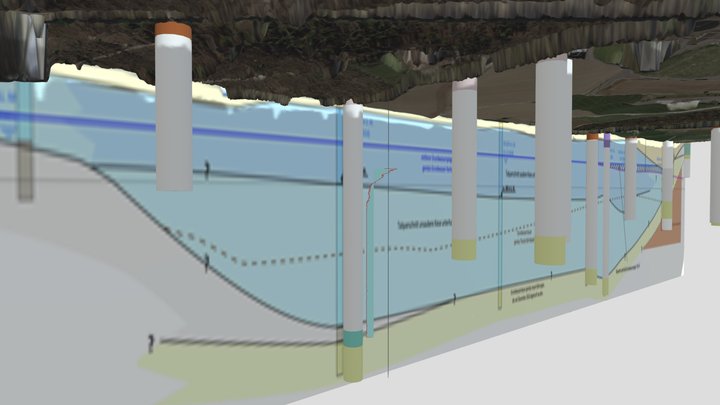 Hydrogeologisches Profil mit Bohrungen 3D Model