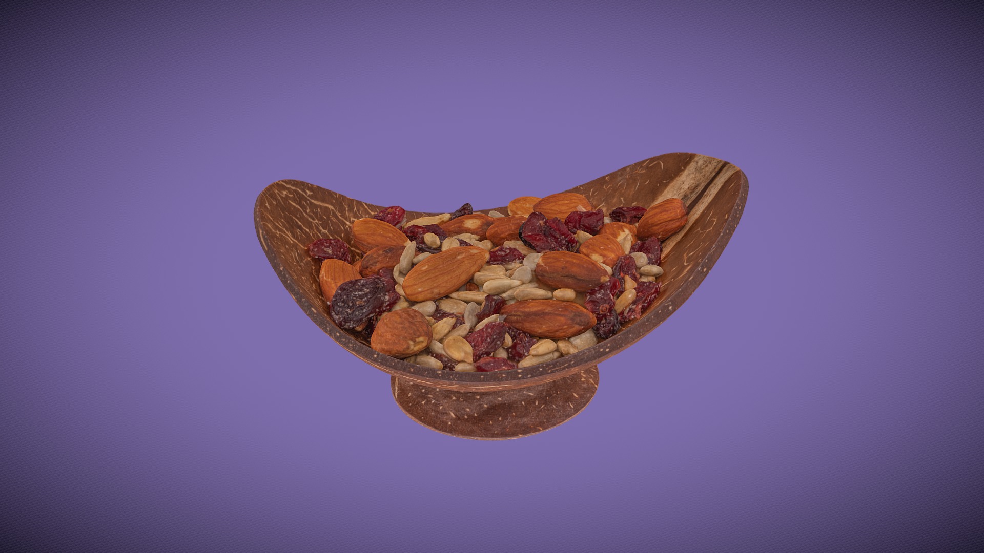 3D model Cranberry Trail Mix in Coconut Wood Bowl - This is a 3D model of the Cranberry Trail Mix in Coconut Wood Bowl. The 3D model is about a bowl of nuts.