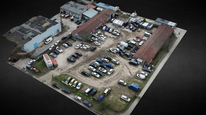 cars abandoned wrecks parking drone scan 3D Model