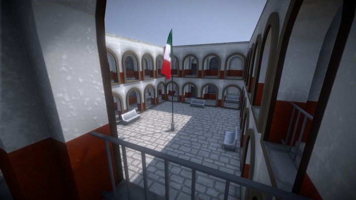 Old Mexican School Building Scene VR 3D Model