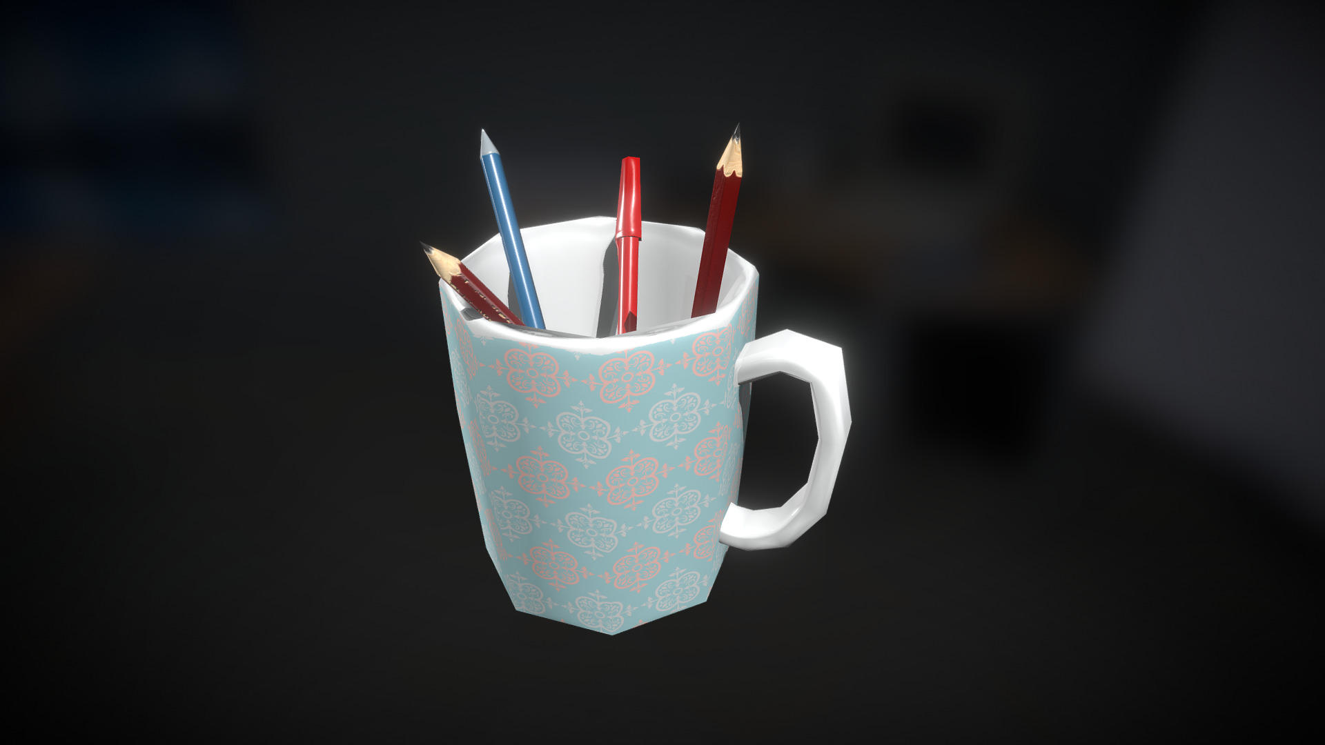 3D model Mug with Pens (HQ) - This is a 3D model of the Mug with Pens (HQ). The 3D model is about a cup with straws in it.