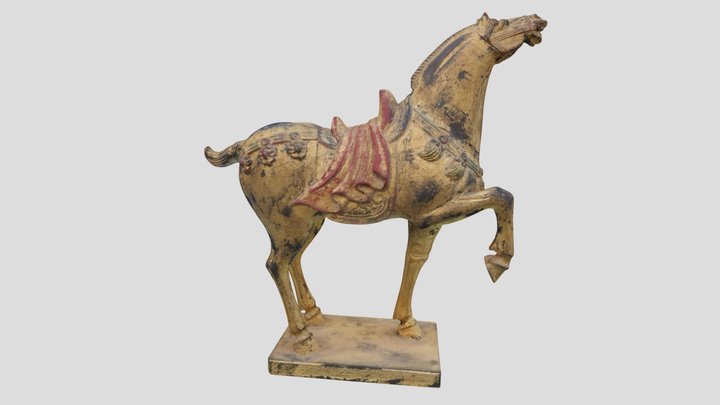 Antique Wood Carving -Tang Horse Gloden Medium 2 3D Model