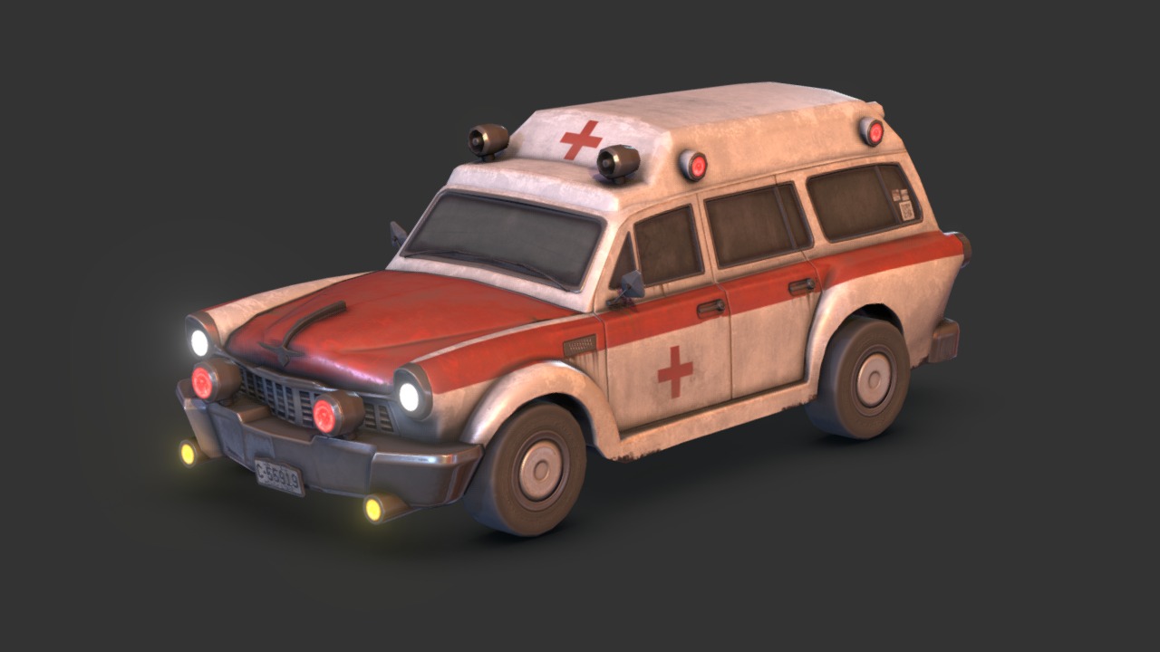 3D model Old Ambulance - This is a 3D model of the Old Ambulance. The 3D model is about a toy car on a surface.