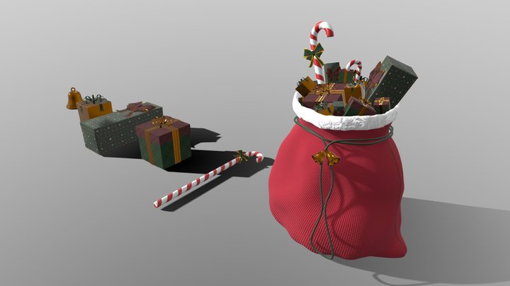 Christmas Gifts on Santa's Bag 3D Model