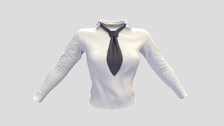 Female White Tucked In Uniform Shirt With Cravat 3D Model