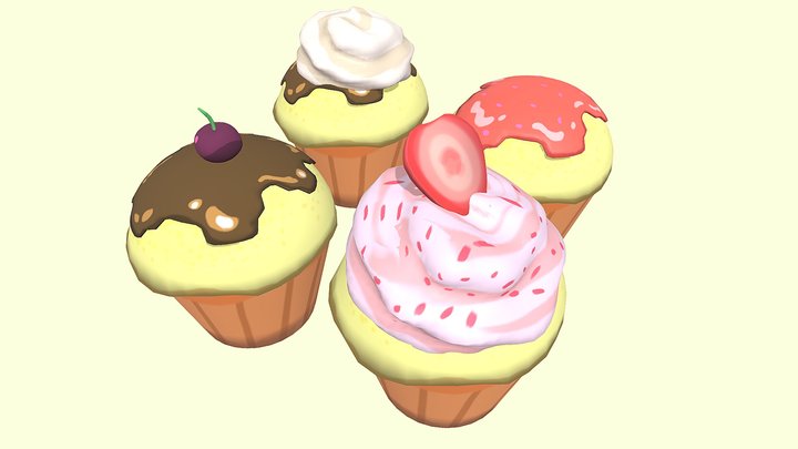 low poly cupcakes 3D Model