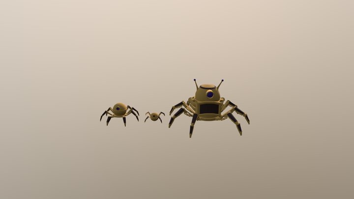 Low Poly Steampunk Spiders 3D Model