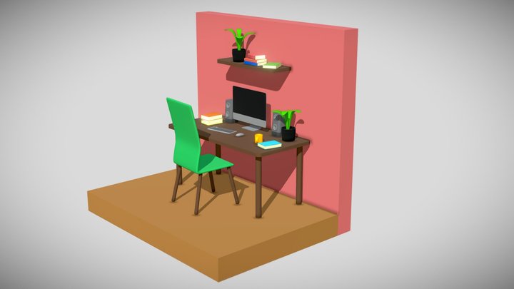 Stylized computer desk 3D Model