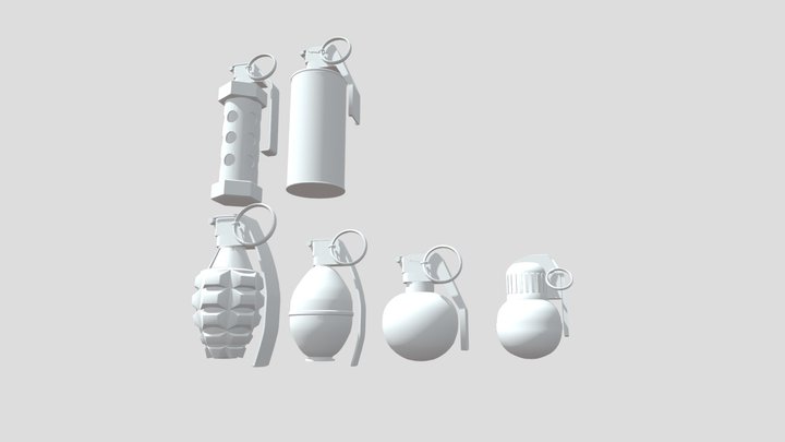 Assortment of Untextured Midpoly Grenades 3D Model