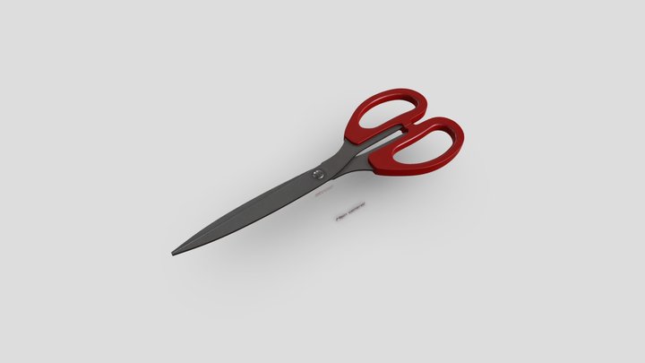 Red Used Scissors, Rigged 3D Model