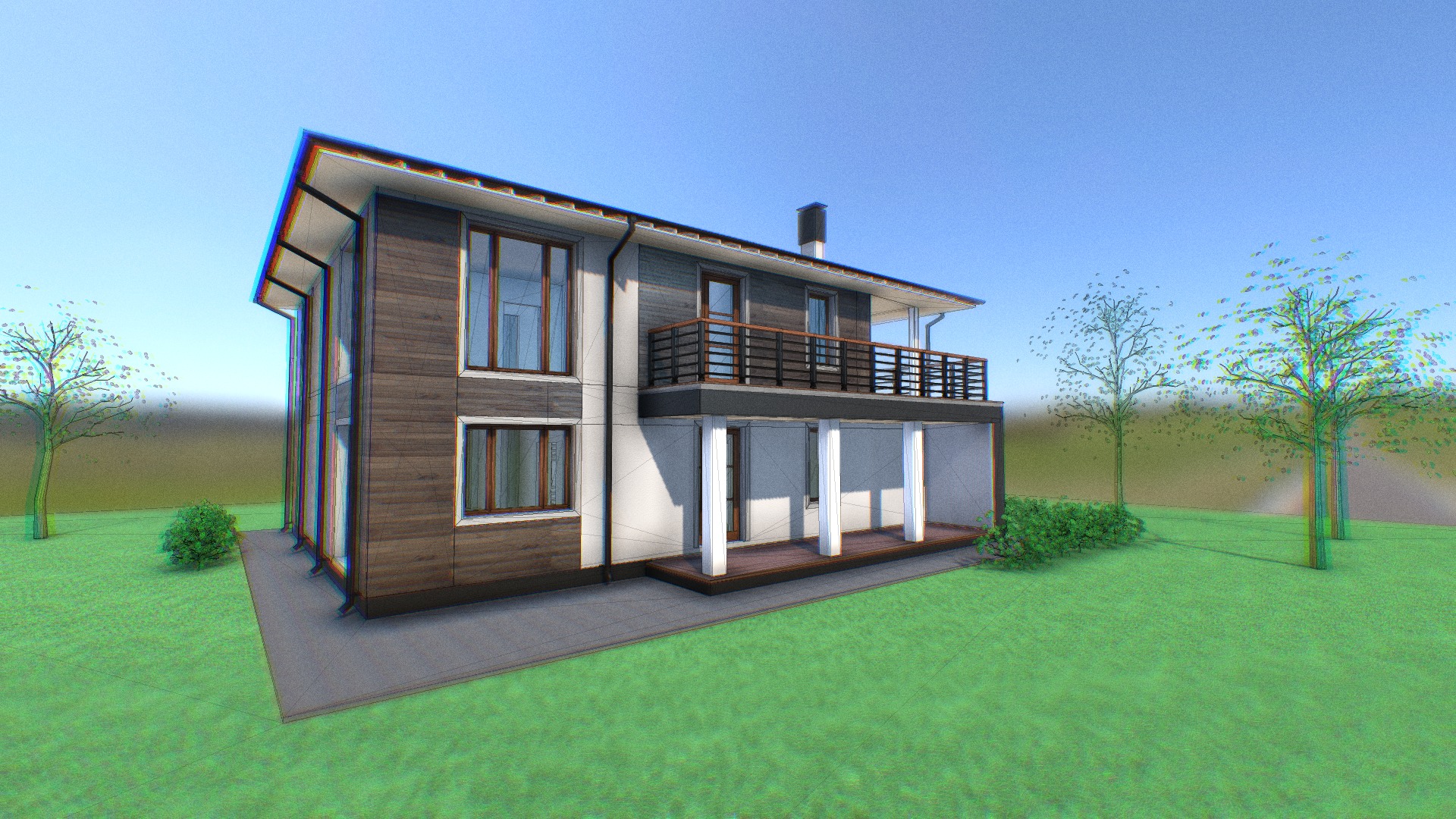 3D model Хайтек - This is a 3D model of the Хайтек. The 3D model is about a house with a grass yard.