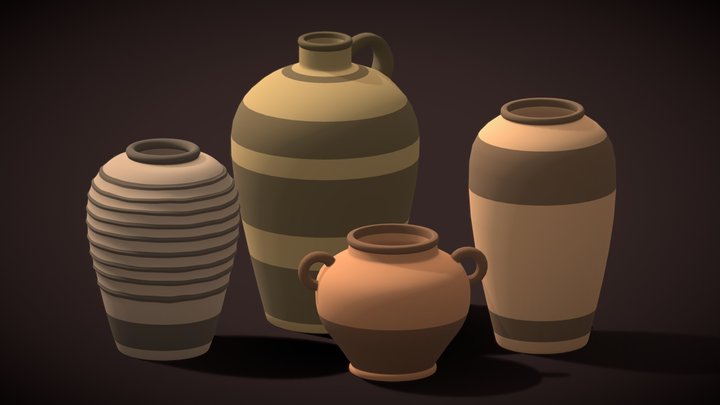 Clay Vases Pack - Clay Color Variety - Low Poly