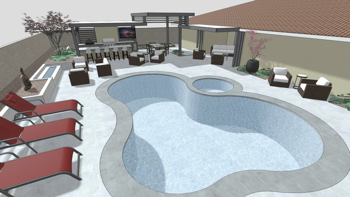 Modern Pool Patio 3D Model