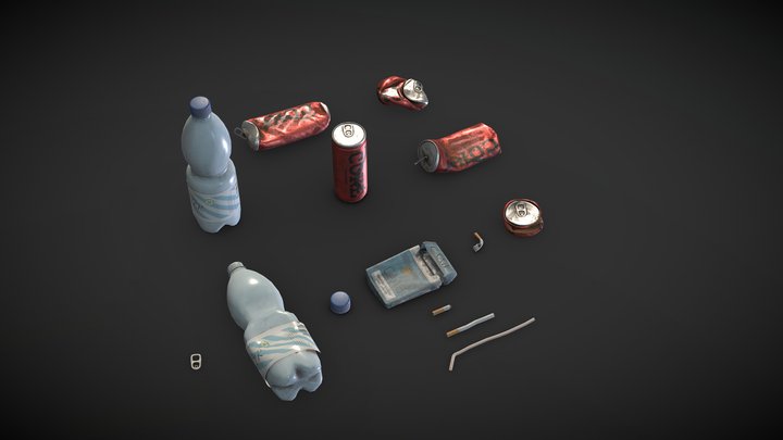 Trash pack - Cans / bottles / cigarette 3D Model