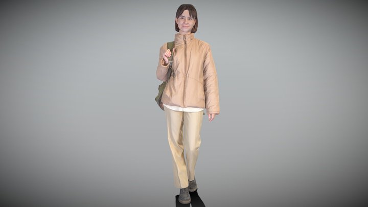 Woman in street style with a green backpack 202 3D Model