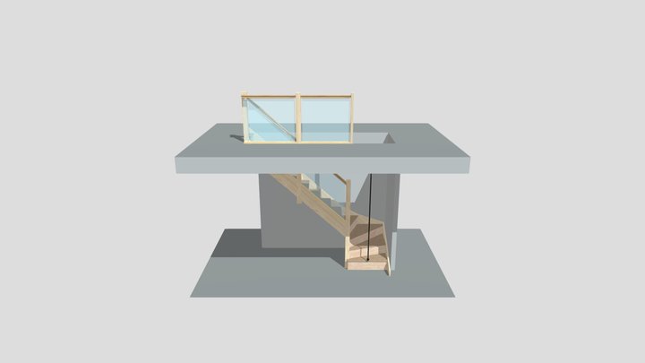 Softwood, Grooved Glass Stairs 3D Model