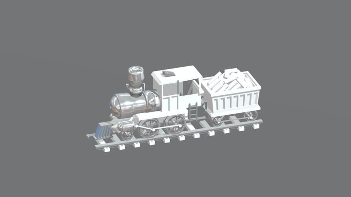 Tren de vapor con vagón de leña 3D Model