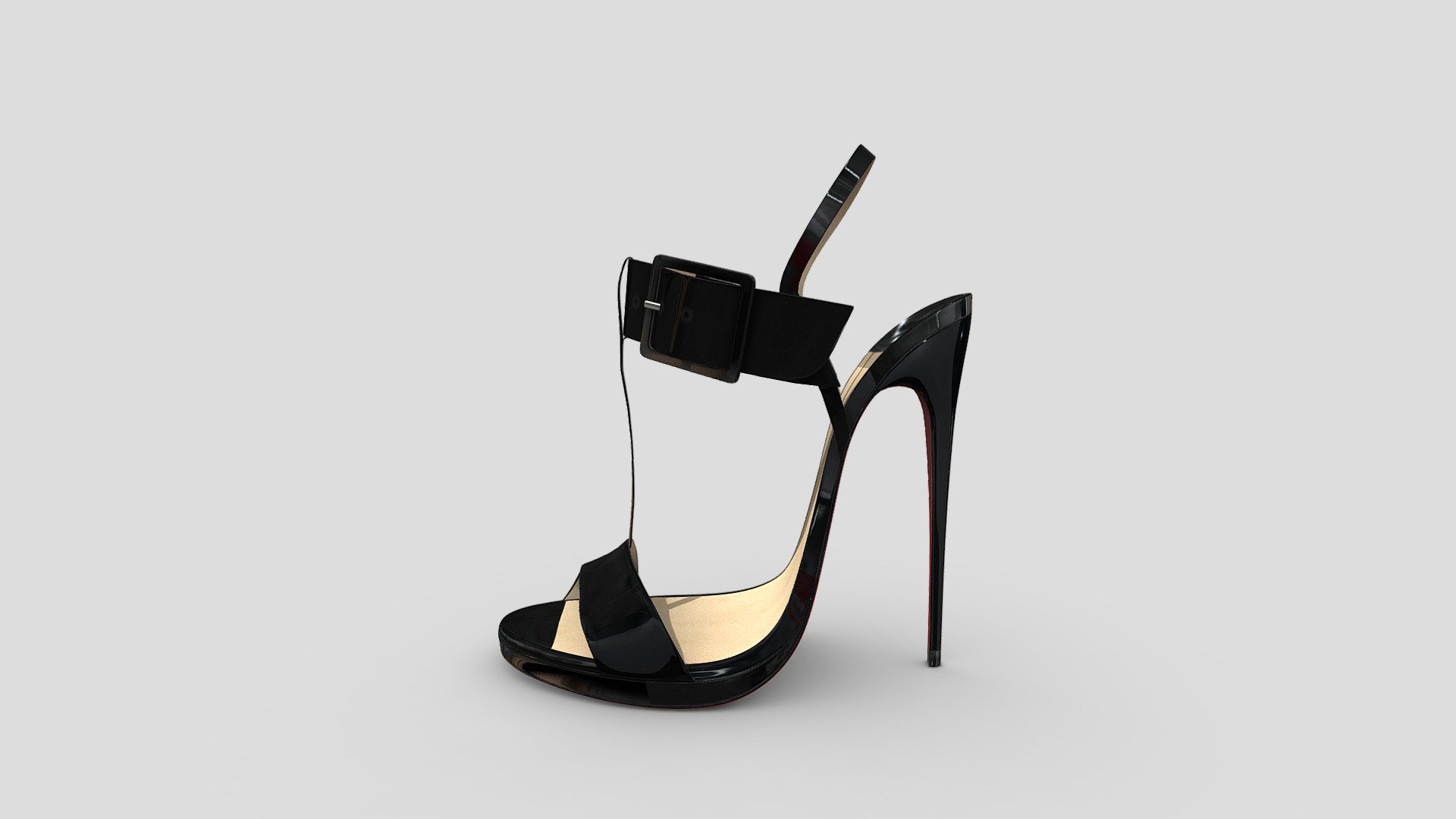 Female Black Broad Straps High Heel Sandals - Buy Royalty Free 3D model ...