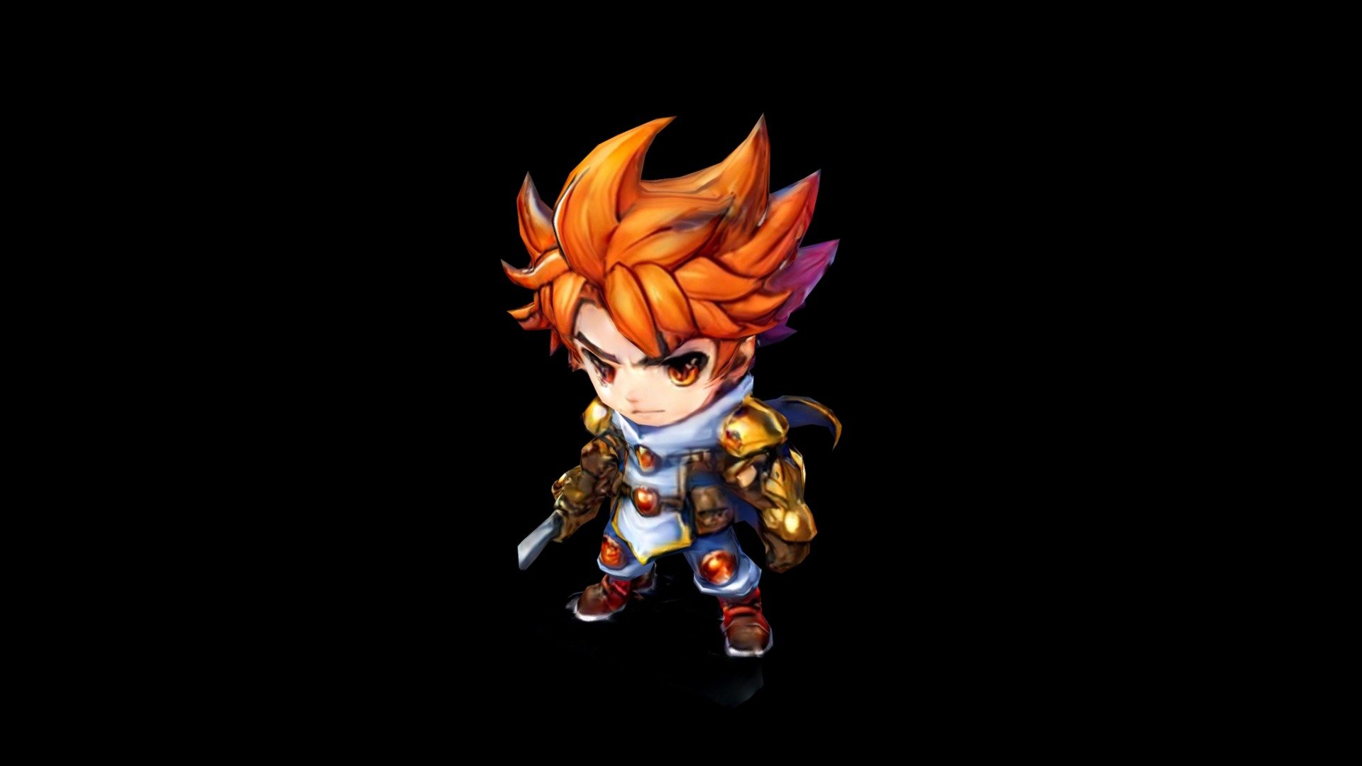 An orangehaired boy with a sword stands ready t Download Free 3D