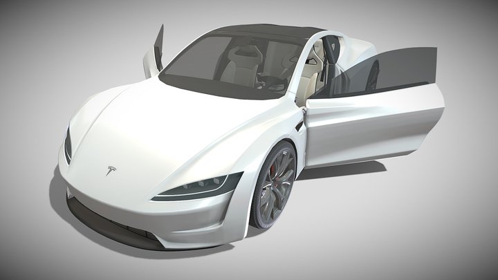 Tesla Roadster White with Interior 3D Model