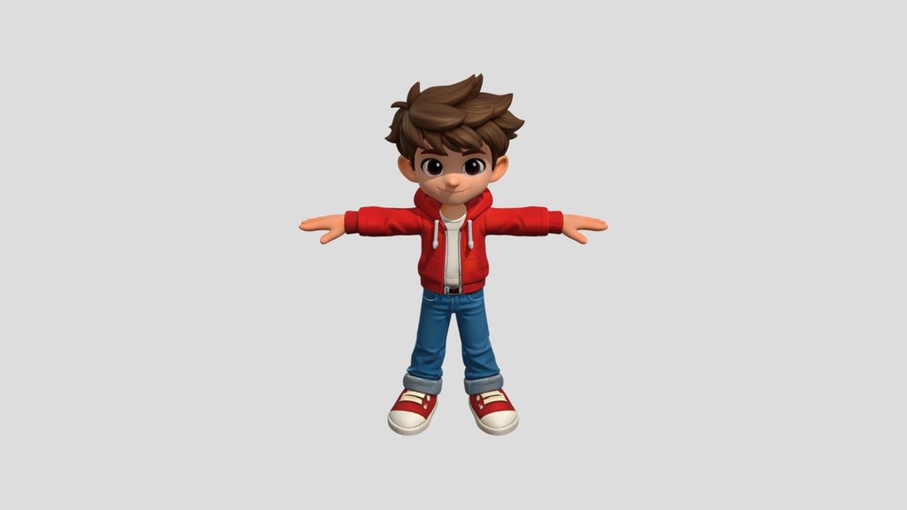 An animated boy in red hoodie