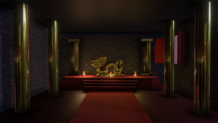 Templo y dragón oriental 3D Model