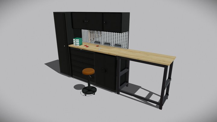 Pro Garage Workbench + Cabinets & Tool Wall 3D 3D Model