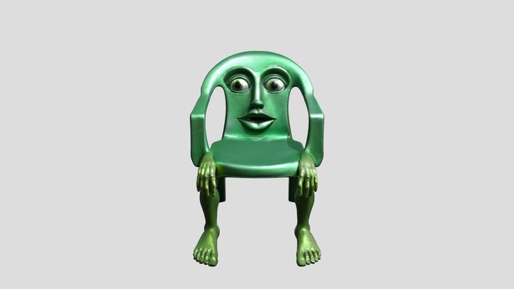 green chair with humanoid face 3D Model