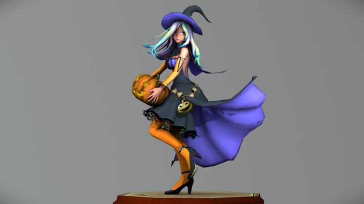 Witch and pumpkin 3D Model