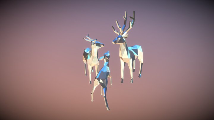Polygonal Deer Family 3D Model