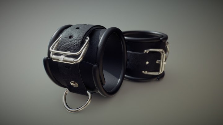 Black leather hand cuffs bondage 3D Model