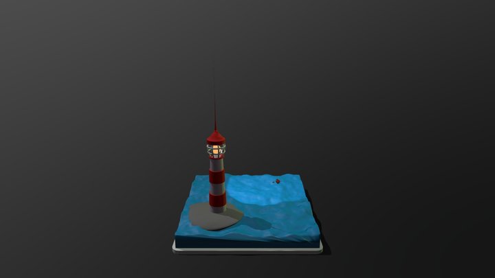 Маяк в море (лодка неподалёку) 3D Model