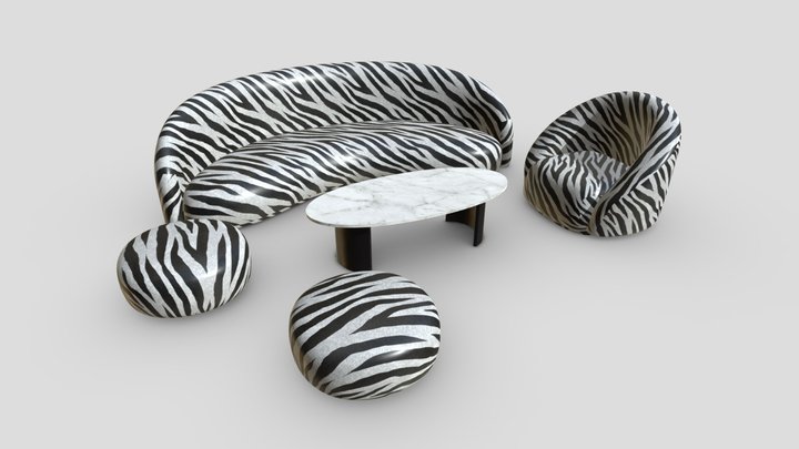 Curved Sofa Set - Zebra 3D Model