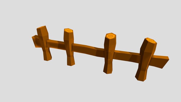 Low Poly Wooden Fence 3D Model